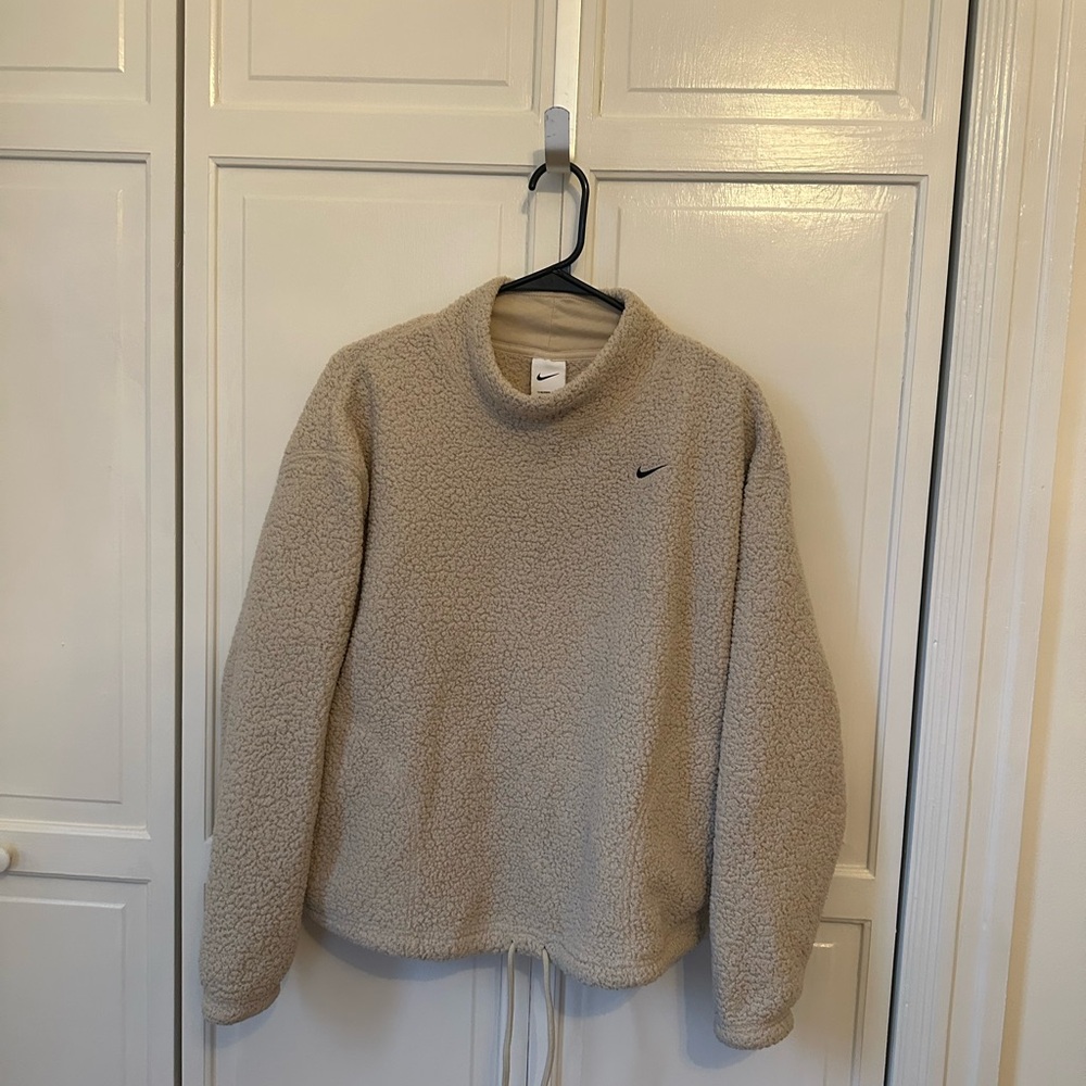 Nike Women's Beige Cowl Neck Sherpa Sweater